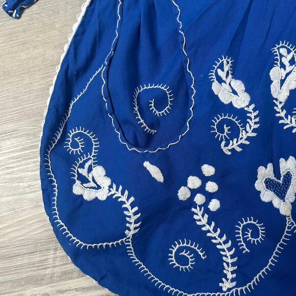 Vintage Handmade Blue Embroidered Apron Cottagecore Folk Kitchen Witch - Picture 2 of 6
